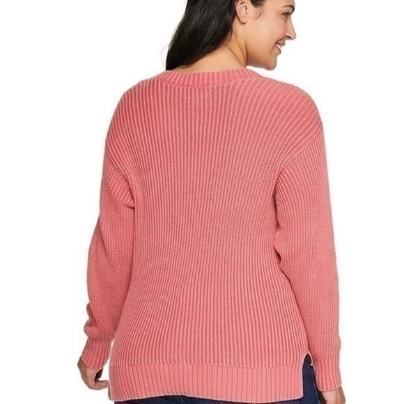 Sonoma Womens Plus Size Cotton Blue Cable Knit V Neck Sweater - Picture 2 of 7